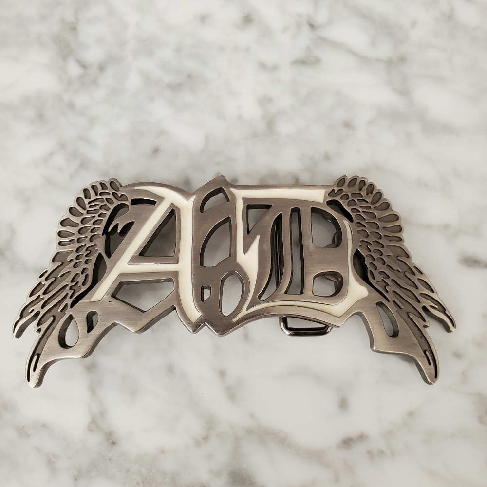 Silver Tone Metal belt buckle AD Angel Wings